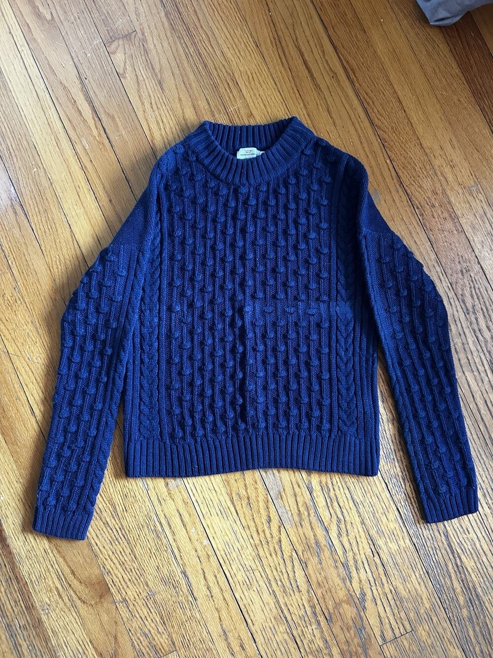 Vineyard Vines Cable Knit Raglan Pullover Sweater Large Blue